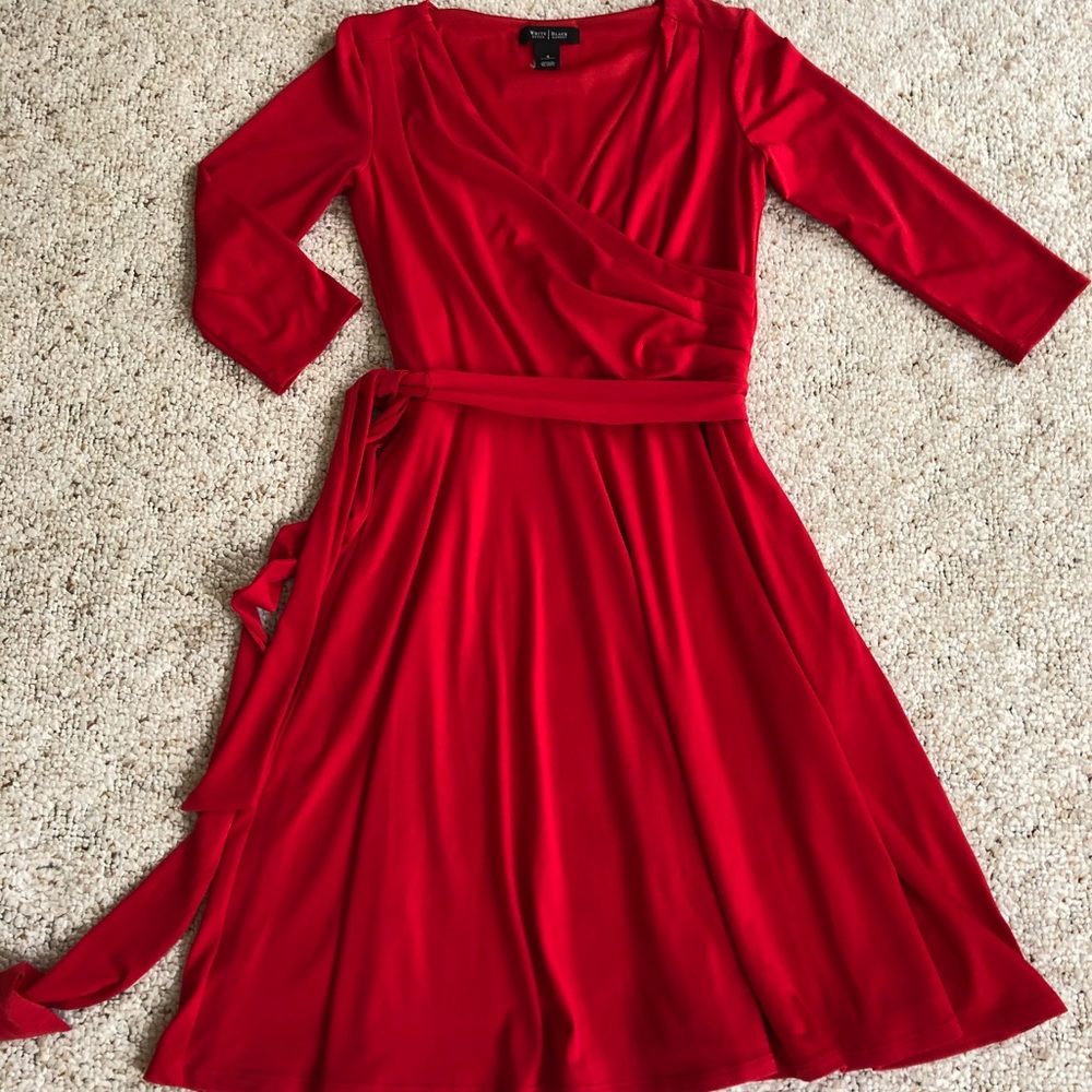 White House Black Market Red Wrap Midi Dress